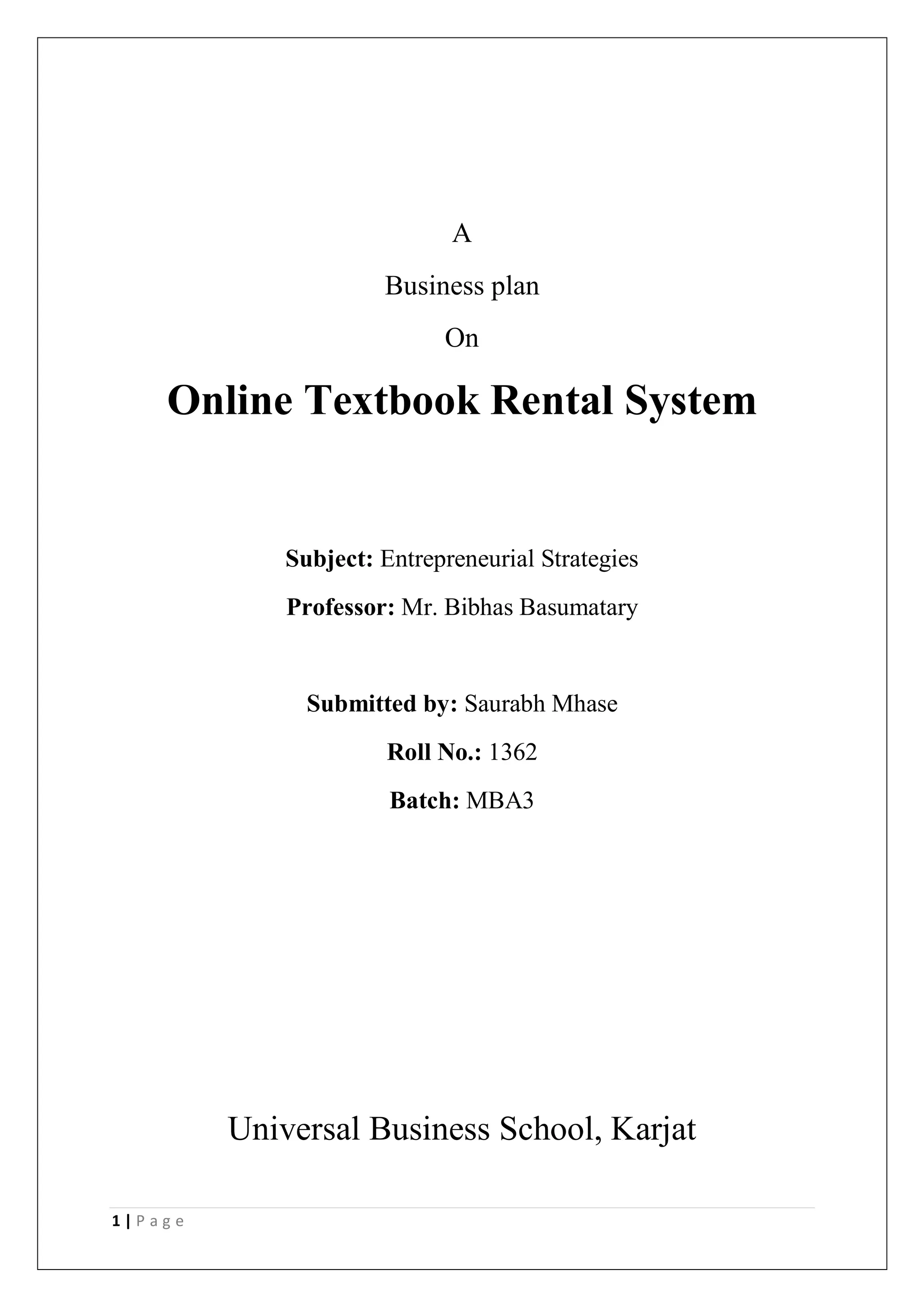 Online Book Rental System E commerce Business Plan PDF
