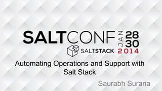 Automating Operations and Support with
Salt Stack
Saurabh Surana
 