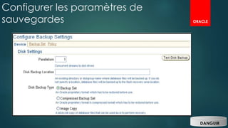 ORACLE
DANGUIR
Configurer les paramètres de
sauvegardes
 