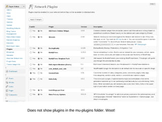 Does not show plugins in the mu-plugins folder. Woot! 