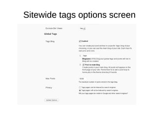 Sitewide tags options screen 