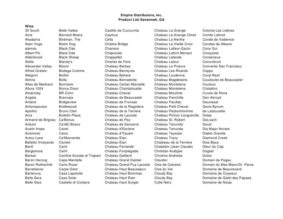 Savannah Product List