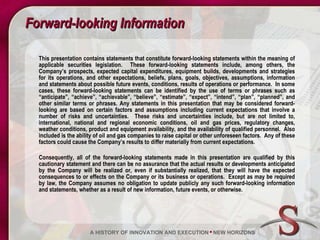Forward Looking Information Examples Savanna Energy Services Corporate Presentation September 2009 | PPT