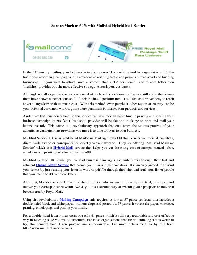 Save as much as 60% with mailshot hybrid mail service Save as much as 60% with mailshot hybrid mail service