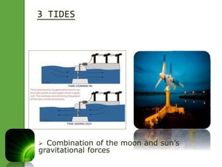 3 TIDES 
 Combination of the moon and sun’s 
gravitational forces 
 