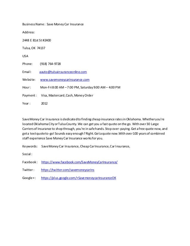 Save Money Car Insurance Tulsa Save money car insurance