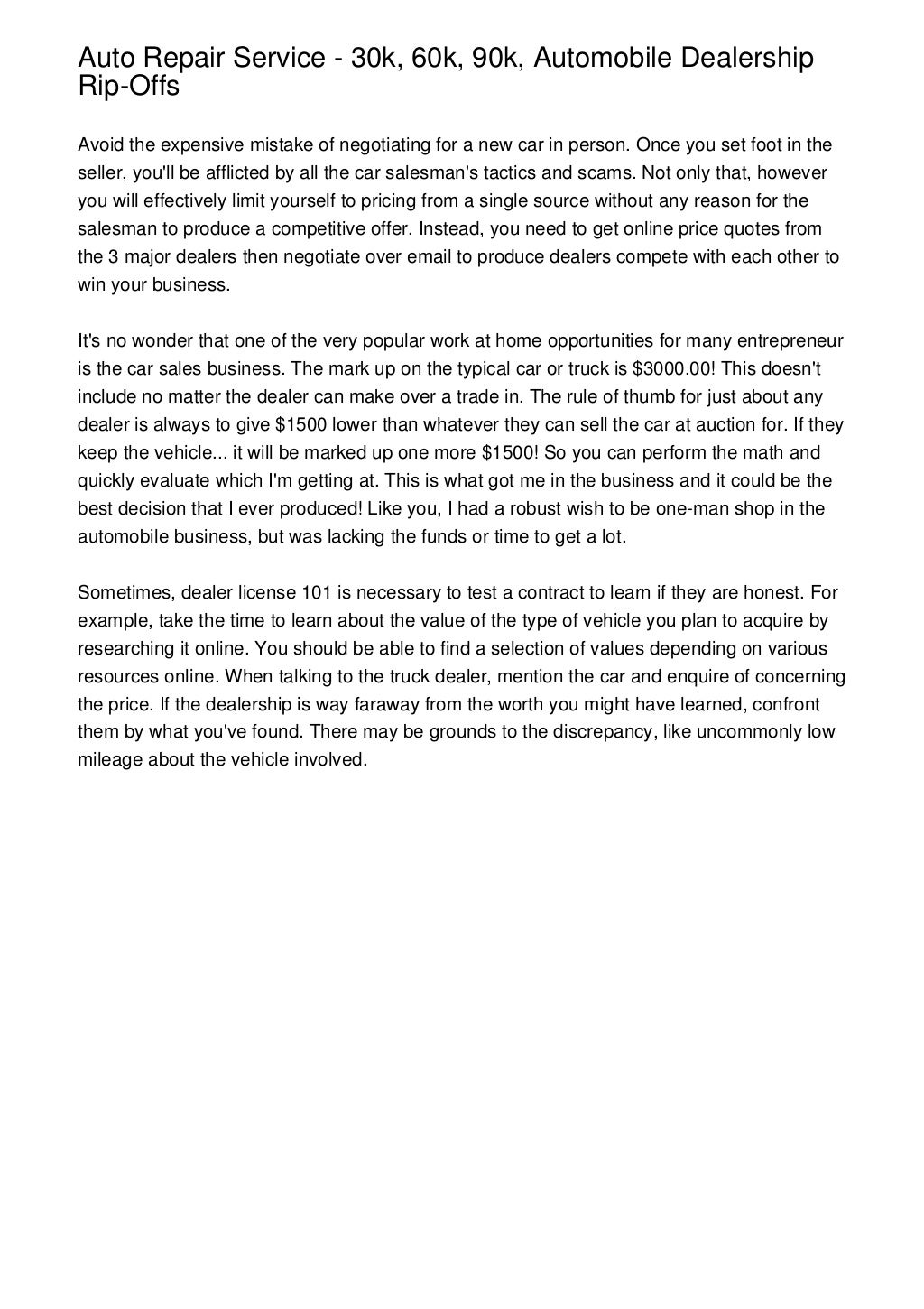 Auto Repair Service 30k, 60k, 90k, Automobile Dealership RipOffs