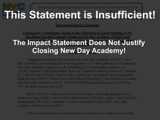This Statement is Insufficient! The Impact Statement Does Not Justify Closing New Day Academy! 