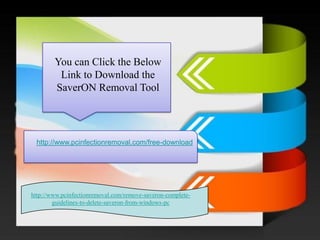 You can Click the Below Link to Download the SaverONRemoval Tool 
http://www.pcinfectionremoval.com/free-download 
http://www.pcinfectionremoval.com/remove-saveron-complete- guidelines-to-delete-saveron-from-windows-pc  