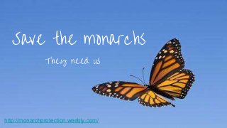 Save the monarchs
They need us
http://monarchprotection.weebly.com/
 
