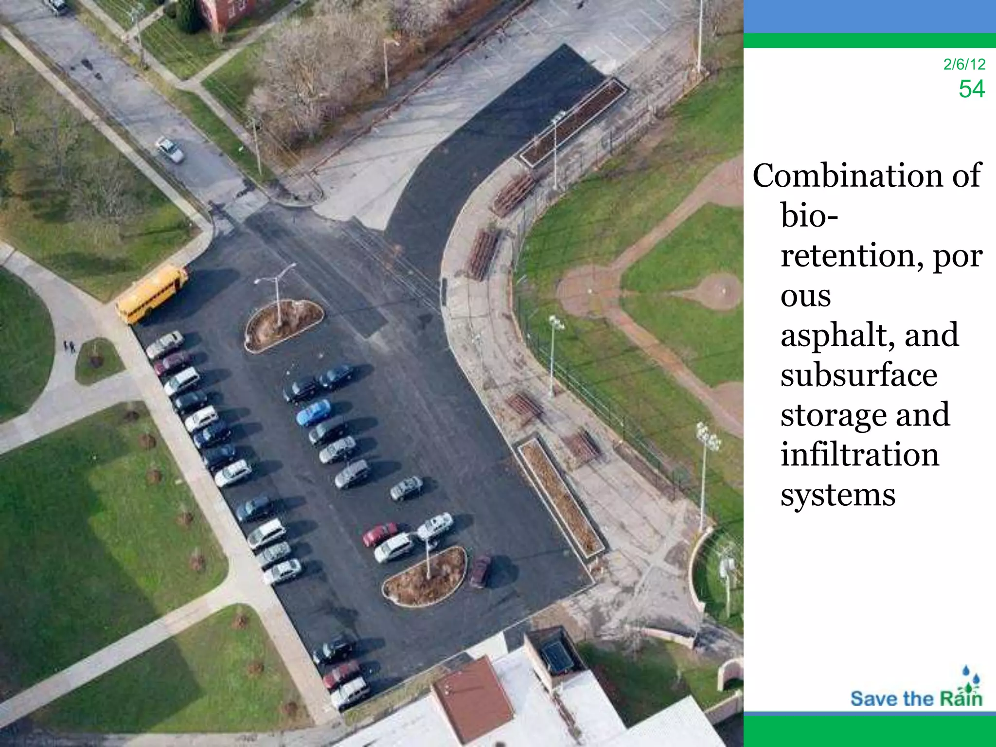 2/6/12
              54


Combination of
 bio-
 retention, por
 ous
 asphalt, and
 subsurface
 storage and
 infiltration
 systems
 