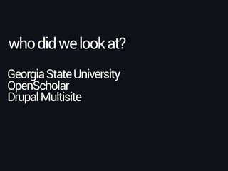 whodidwelookat?
GeorgiaStateUniversity 
OpenScholar
DrupalMultisite
 