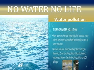 NO WATER NO LIFE
Water pollution
30-08-2018HRITIK 9
 