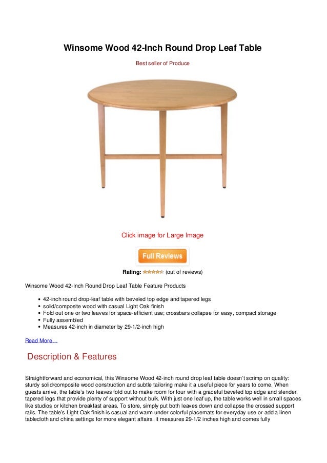 Save Winsome Wood 42 Inch Round Drop Leaf Table