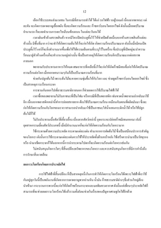 12
เลือกใช้ระบบขนส่งมวลชน ในกรณีที่สามารถทาได้ได้แก่ รถไฟฟ้า รถตู้รถเมล์ เนื่องจากพาหนะ แต่
ละคัน จะเกิดการเผาผลาญเชื้อเพลิง ซึ่งจะเกิดความร้อนและ ก๊าซคาร์บอนไดออกไซด์ ดังนั้นเมื่อลดปริมาณ
จานวนรถ ก็จะลดจานวนการเผาไหม้บนท้องถนน ในแต่ละวันลงได้
เวลาเดินเข้าห้างสรรพสินค้า หากมีใครเปิดประตูทิ้งไว้ให้ช่วยปิดด้วยเนื่องจากห้างสรรพสินค้าแต่ละ
ห้างนั้น มีพื้นที่มาก กว่าจะทาให้เกิดความเย็นได้ก็จะก่อให้เกิด เกิดความร้อนปริมาณมาก ดังนั้นเมื่อมีคนเปิด
ประตูทิ้งไว้แอร์ก็จะยิ่งทางานมากขึ้นเพื่อให้ได้ความเย็นตามที่ระบุไว้ในเครื่อง ซึ่งประตูที่เปิดอยู่จะนาความ
ร้อนมาสู่ตัวห้างเครื่องก็จะทางานวนอยู่อย่างนั้น ซึ่งเป็นสาเหตุให้เกิดความร้อนอีกปริมาณมากต่อสภาพ
ภายนอก
พยายามรับประทานอาหารให้หมด เศษอาหารที่เหลือทิ้งไว้จะก่อให้เกิดก๊าซมีเทนซึ่งก่อให้เกิดปริมาณ
ความร้อนต่อโลก เมื่อหลายคนรวมๆกันก็เป็นปริมาณความร้อนที่มาก
ช่วยกันปลูกต้นไม้เพราะต้นไม้จะคายความชุ่มชื้นให้กับโลก และ ช่วยดูดก๊าซคาร์บอนไดออกไซด์ ซึ่ง
เป็นสาเหตุภาวะเรือนกระจก
การชวนกันออกไปเที่ยวธรรมชาติภายนอก ก็ช่วยลดการใช้ปริมาณไฟฟ้าได้
เวลาซื้อของพยายามไม่รับภาชนะที่เป็นโฟม หรือกรณีที่เป็นพลาสติก เช่นขวดน้าพยายามนากลับมาใช้
อีก เนื่องจากพลาสติกเหล่านี้ทาการย่อยสลายยาก ต้องใช้ปริมาณความร้อน เหมือนกับตอนที่ผลิตมันมา ซึ่งจะ
ก่อให้เกิดความร้อนกับโลกของเราเราสามารถนากลับมาใช้เป็นภาชนะใส่น้าแทนกระติกน้าได้หรือใช้ปลูก
ต้นไม้ก็ได้
ไม่รับประทานเนื้อสัตว์ที่เคี้ยวเอื้อง เนื่องจากสัตว์เหล่านี้ อุจจาระจะปล่อยก๊าซมีเทนออกมา ดังนี้
อุตสาหกรรมเลี้ยงสัตว์ประเภทนี้ เมื่อมีจานวนมากก็จะก่อให้เกิดความร้อนกับโลกเรามาก
ใช้กระดาษด้วยความประหยัด กระดาษแต่ละแผ่น ทามาจากการตัดต้นไม้ซึ่งเป็นเสมือนปราการสาคัญ
ของโลกเรา ดังนั้นการใช้กระดาษแต่ละแผ่นควรใช้ให้ประหยัดทั้งด้านหน้าหลัง ใช้เสร็จควรนามาเป็นวัสดุรอง
หรือ นามาเช็ดกระจกก็ได้นอกจากนี้การนากระดาษไปเผาก็จะเกิดความร้อนต่อโลกเราเช่นกัน
ไม่สนับสนุนกิจการใดๆ ที่สิ้นเปลืองทรัพยากรของโลกเรา และควรสนับสนุนกิจการที่มีการคานึงถึง
การรักษาสิ่งแวดล้อม
ลดภาวะโลกร้อนโดยการประหยัดไฟ
การใช้ไฟฟ้าที่สิ้นเปลือง ก็เป็นสาเหตุหนึ่งในการทาให้เกิดภาวะโลกร้อนได้เพราะไฟฟ้าที่เราใช้
กันอยู่ทุกวันนี้เป็นพลังงานที่เกิดจากการเผาผลาญพวกถ่านหิน น้ามัน ก๊าซธรรมชาติต่างๆซึ่งส่วนใหญ่ต้อง
นาเข้ามา กระบวนการพวกนี้จะก่อให้เกิดก๊าซเรือนกระจกและมลพิษทางอากาศ ดังนั้นแค่เพื่อนๆประหยัดไฟก็
สามารถที่จะช่วยลดภาวะโลกร้อนได้แล้วรวมทั้งยังจะช่วยในเรื่องของปัญหาเศรษฐกิจได้อีกด้วย
 