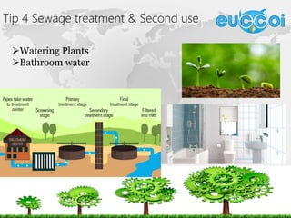 Tip 4 Sewage treatment & Second use
Watering Plants
Bathroom water
 