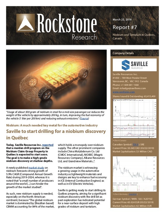 Saville To Start Drilling For A Niobium Discovery In Quebec - 