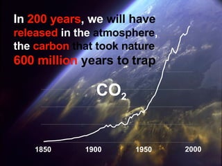 In   200 years , we  will have   released  in the  atmosphere , the  carbon   that took nature   600 million   years to trap 1850 1900 1950 2000 CO 2 