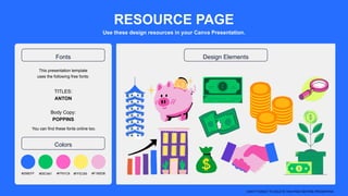 This presentation template
uses the following free fonts:
You can find these fonts online too.
TITLES:
ANTON
Body Copy:
POPPINS
#256EFF
Use these design resources in your Canva Presentation.
DON'T FORGET TO DELETE THIS PAGE BEFORE PRESENTING.
RESOURCE PAGE
Fonts Design Elements
Colors
#00C461 #FF61C8 #FFEC69 #F1B5DB
 