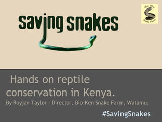 Hands on reptile 
conservation in Kenya. 
By Royjan Taylor - Director, Bio-Ken Snake Farm, Watamu. 
#SavingSnakes 
 