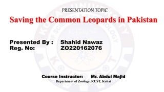 Presented By : Shahid Nawaz
Reg. No: ZO220162076
PRESENTATION TOPIC
Saving the Common Leopards in Pakistan
Course Instructor: Mr. Abdul Majid
Department of Zoology, KUST, Kohat
 