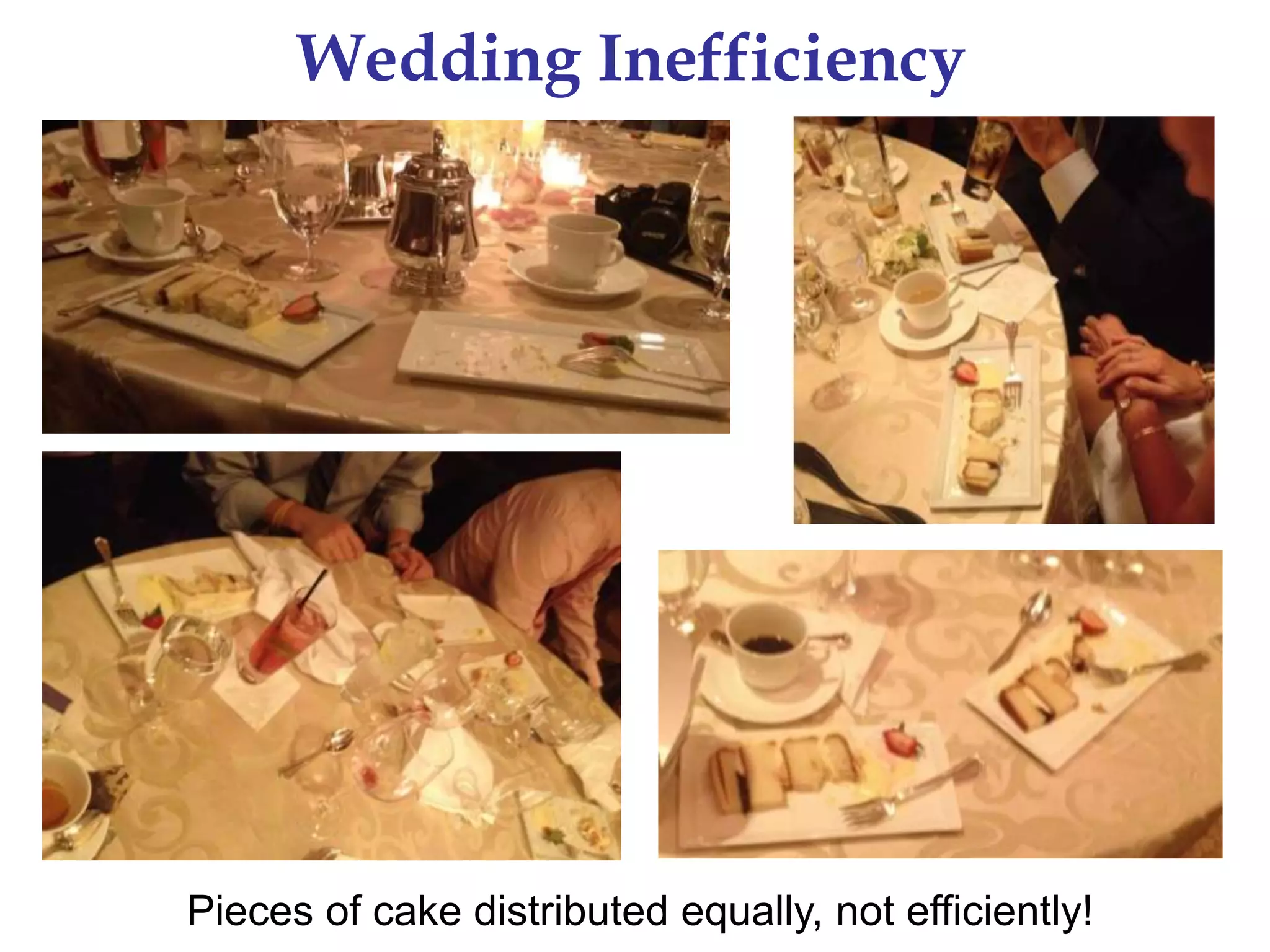Wedding Inefficiency
Pieces of cake distributed equally, not efficiently!
 