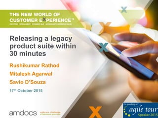 Releasing a legacy
product suite within
30 minutes
Rushikumar Rathod
Mitalesh Agarwal
Savio D’Souza
17th October 2015
 