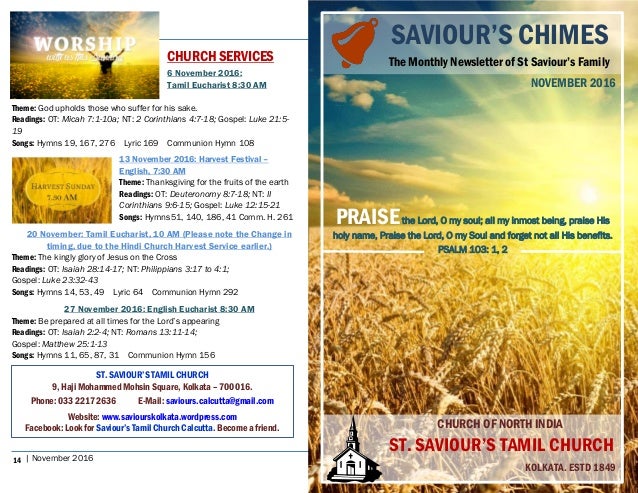 Saviour S Chimes Church Newsletter November 2016
