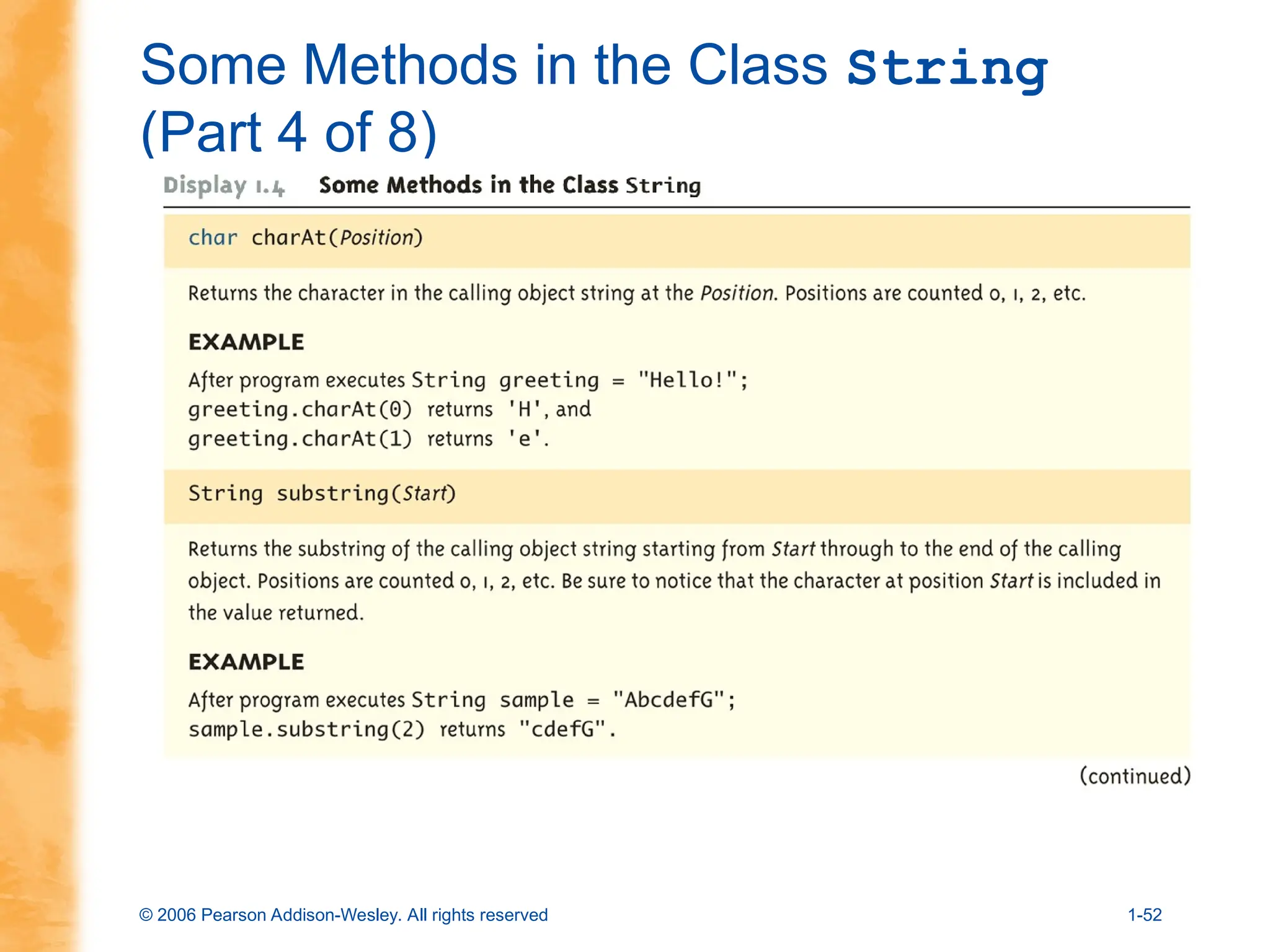 © 2006 Pearson Addison-Wesley. All rights reserved 1-52
Some Methods in the Class String
(Part 4 of 8)
 