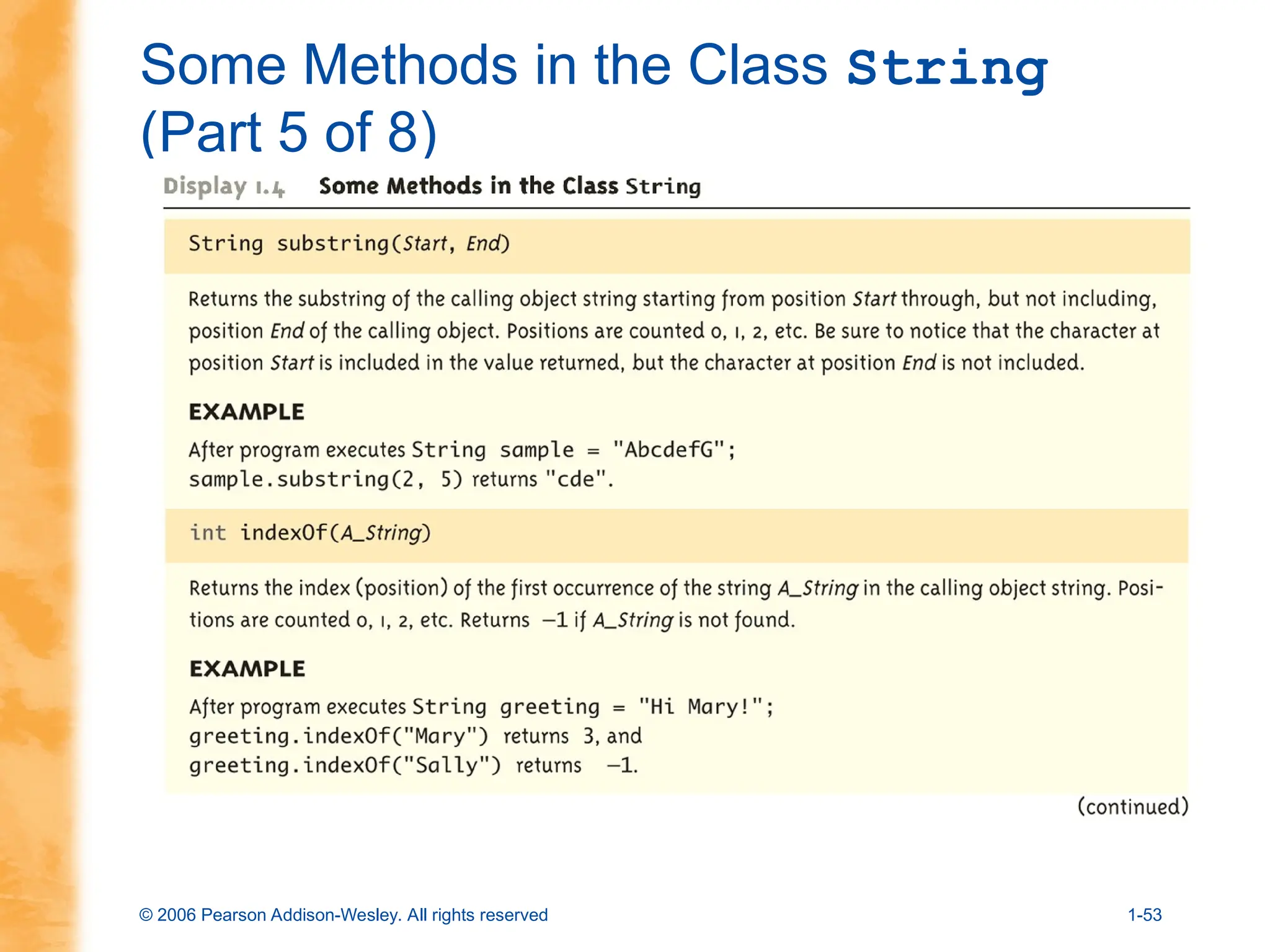© 2006 Pearson Addison-Wesley. All rights reserved 1-53
Some Methods in the Class String
(Part 5 of 8)
 