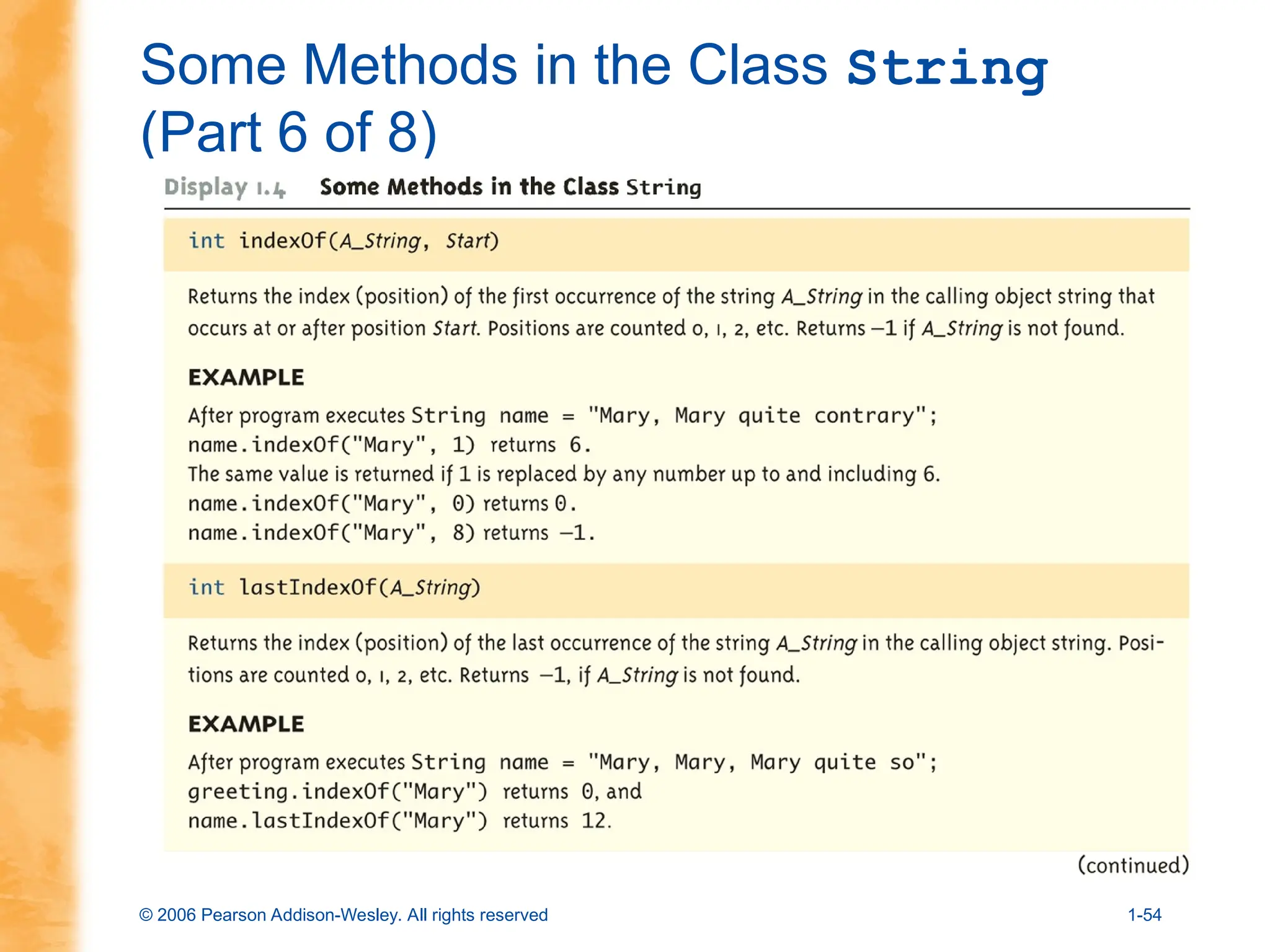 © 2006 Pearson Addison-Wesley. All rights reserved 1-54
Some Methods in the Class String
(Part 6 of 8)
 