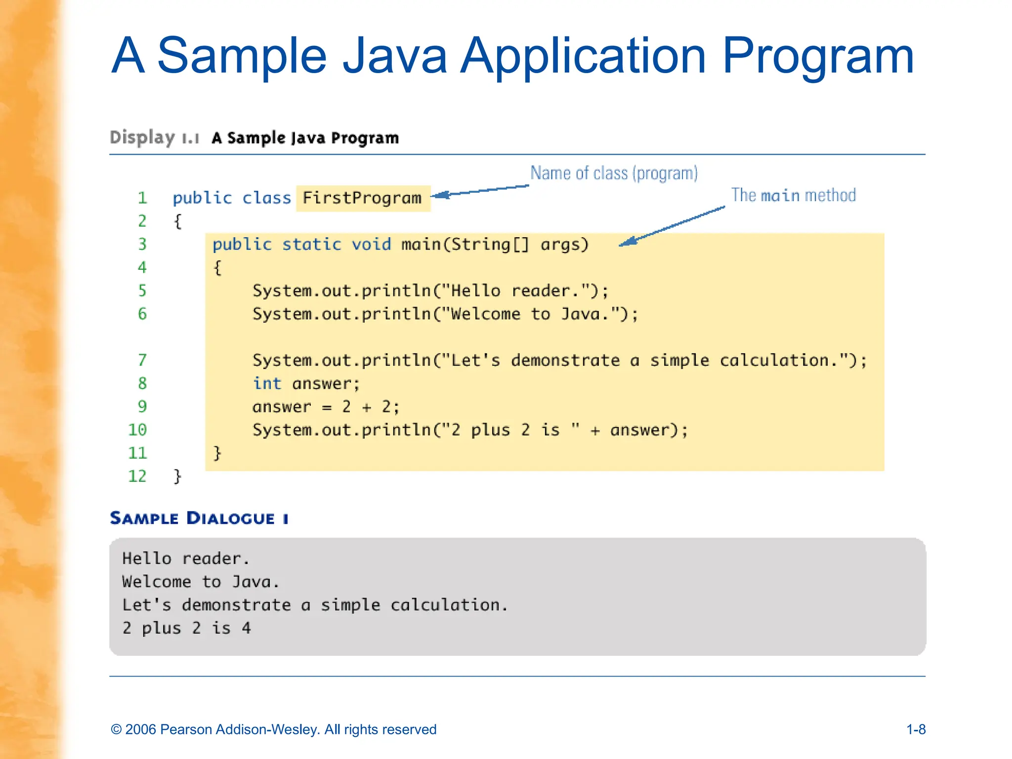 © 2006 Pearson Addison-Wesley. All rights reserved 1-8
A Sample Java Application Program
 