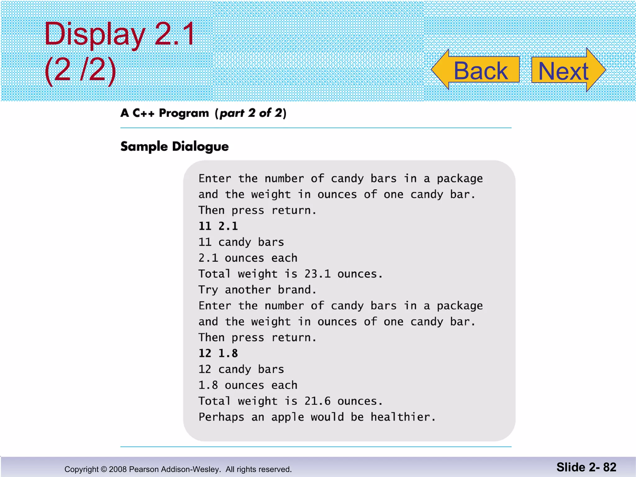 Display 2.1 (2 /2) Slide 2-  Back Next 