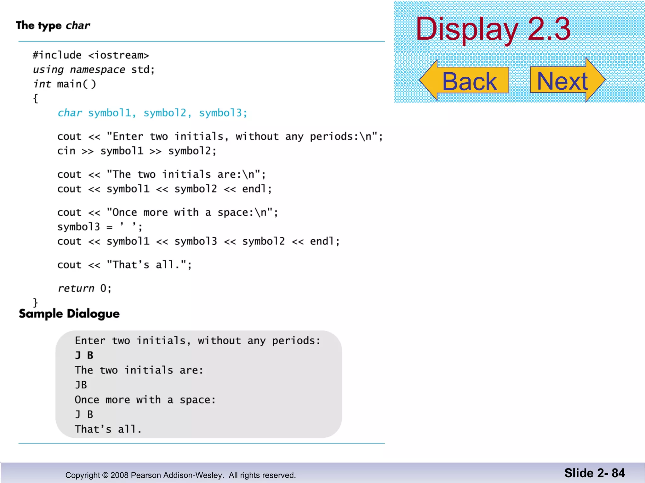 Display 2.3 Slide 2-  Back Next 