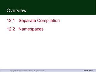 Overview 12.1    Separate Compilation  12.2  Namespaces Slide 12-  