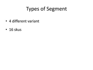 Types of Segment
• 4 different variant
• 16 skus
 