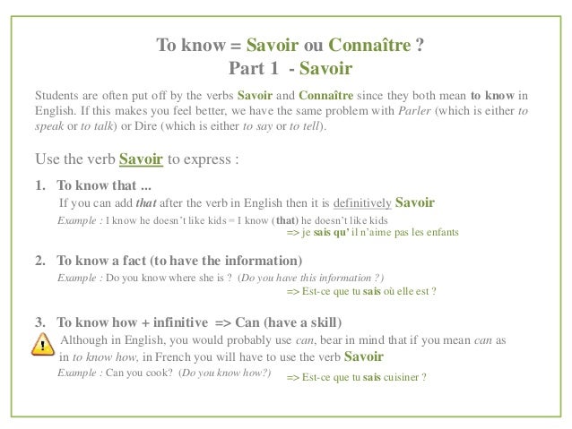 To Know Savoir Ou Connaitre Part 1