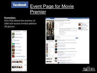Event Page for Movie
Premier
Promotion:
Fans that attend the premier of
SAW will receive limited addition
3D glasses.
 