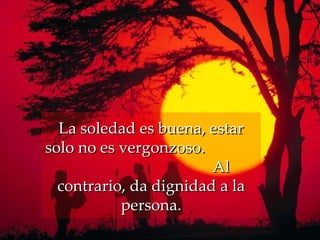 La soledad es buena, estar solo no es vergonzoso.  Al contrario, da dignidad a la persona. 