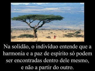 Na solidão, o indivíduo entende que a
harmonia e a paz de espírito só podem
ser encontradas dentro dele mesmo,
e não a partir do outro.
 