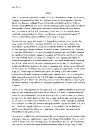 Saw II essay | DOCX | Movies | Entertainment