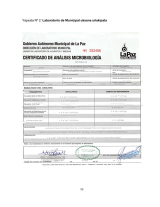 53 
Yapxata Nº 2: Laboratorio de Municipal uksana uñakipata 
 