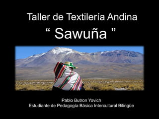 Taller de Textilería Andina
“ Sawuña ”
Pablo Butron Yovich
Estudiante de Pedagogía Básica Intercultural Bilingüe
 