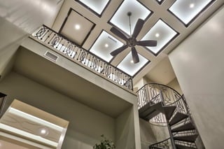 Transitional Home Design - Home Office - Spiral Staircase - Custom Ceiling Lighting