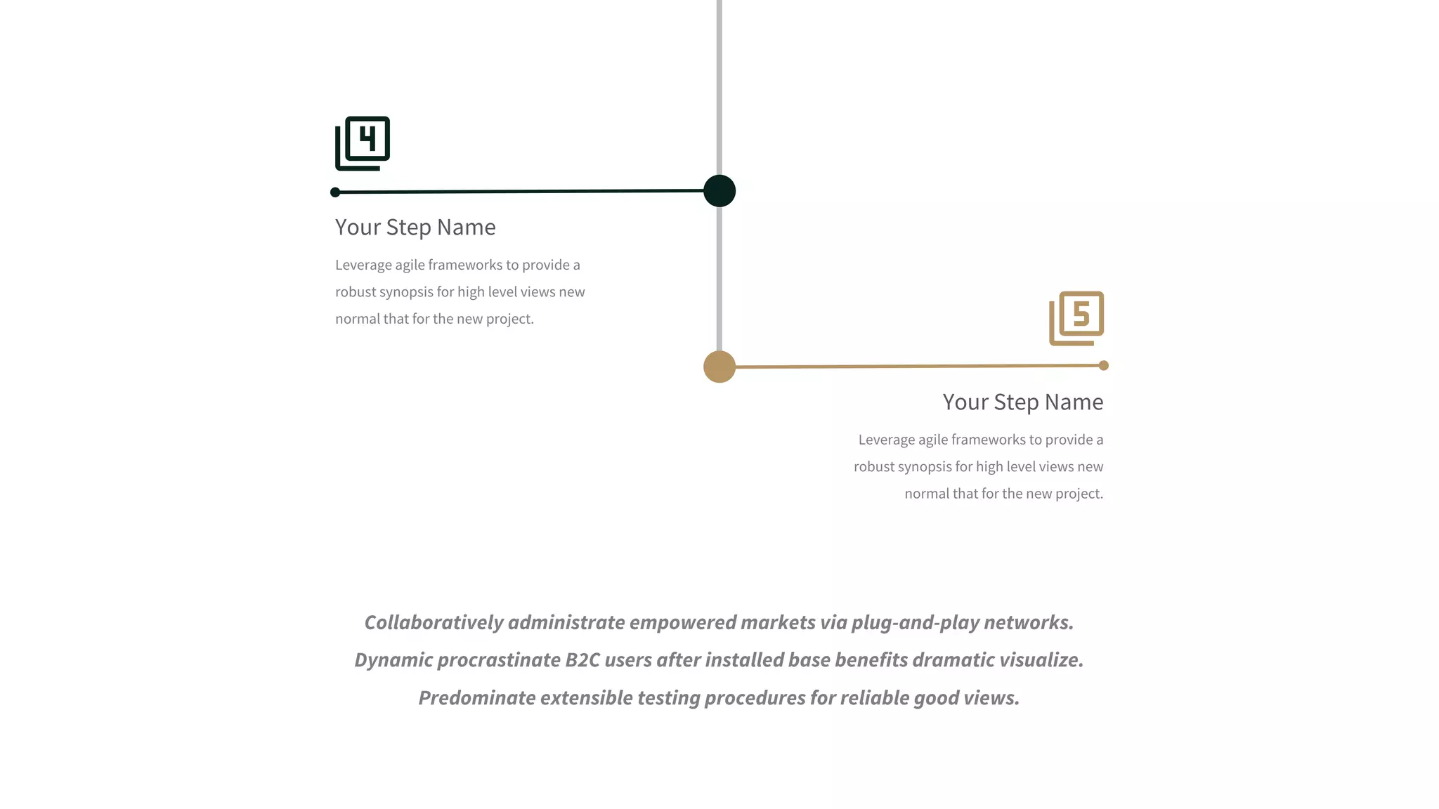Your Step Name
Leverage agile frameworks to provide a
robust synopsis for high level views new
normal that for the new project.
Your Step Name
Leverage agile frameworks to provide a
robust synopsis for high level views new
normal that for the new project.
Collaboratively administrate empowered markets via plug-and-play networks.
Dynamic procrastinate B2C users after installed base benefits dramatic visualize.
Predominate extensible testing procedures for reliable good views.
 
