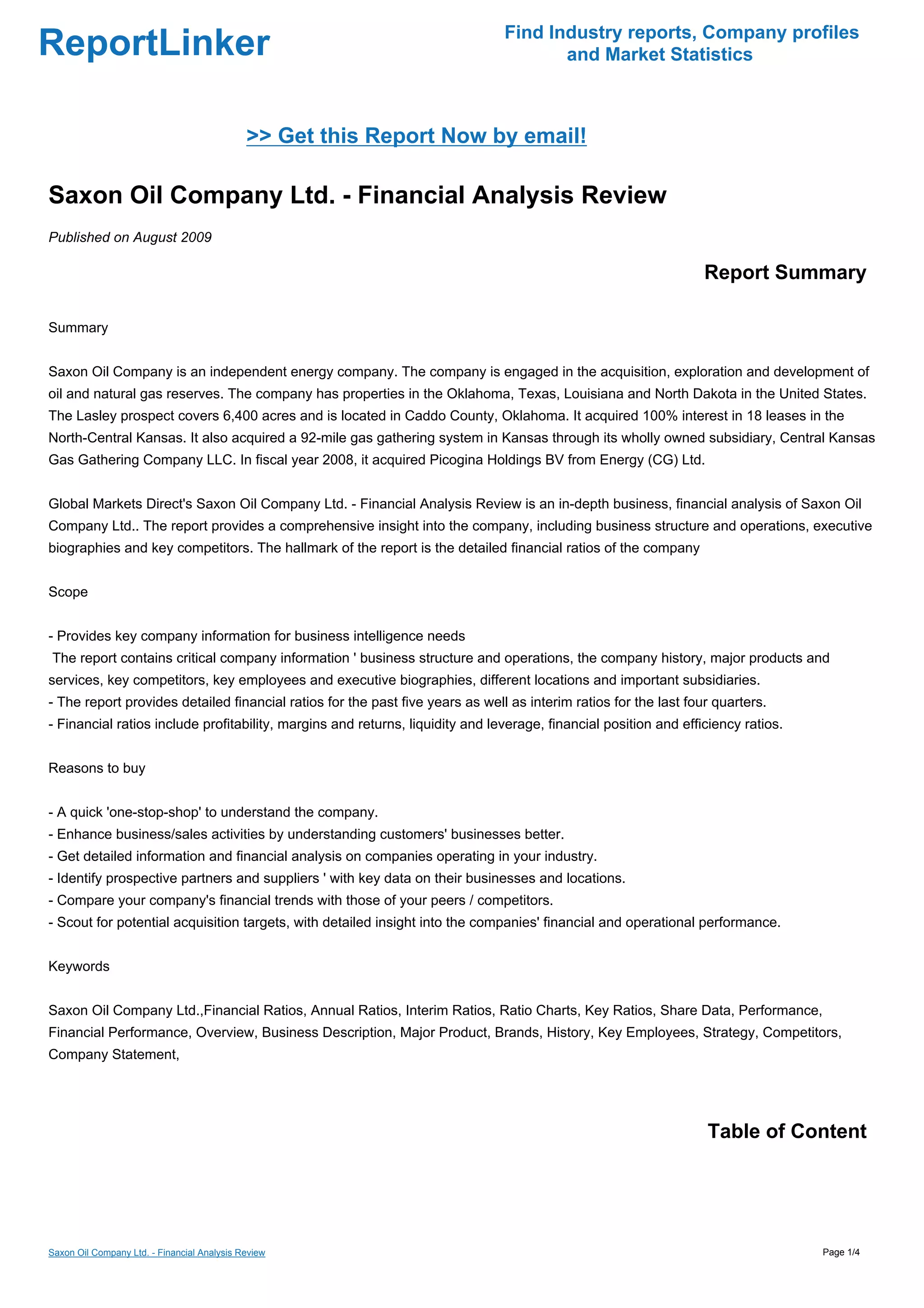 Saxon Oil Company Ltd. - Financial Analysis Review | PDF