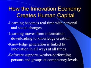 How the Innovation Economy  Creates Human Capital <ul><li>-Learning becomes real time with personal and social changes </l...