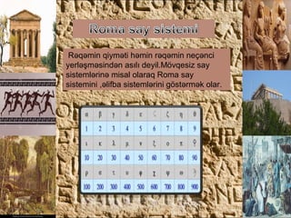 Rəqəmin qiyməti həmin rəqəmin neçənci
yerləşməsindən asılı deyil.Mövqesiz say
sistemlərinə misal olaraq Roma say
sistemini ,əlifba sistemlərini göstərmək olar.
 