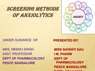 UNDER GUIDANCE OF:

PRESENTED BY:

MRS. MEENU SINGH
ASST. PROFESSOR
DEPT OF PHARMACOLOGY
PESCP, BANGALORE

MISS SAYANTI SAU
I M. PHARM
DEPT OF
PHARMACOLOGY
PESCP, BANGALORE

 
