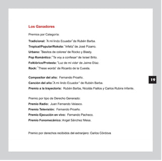 Sociedad de Autores del Ecuador (SAYCE): Memoria anual 2012